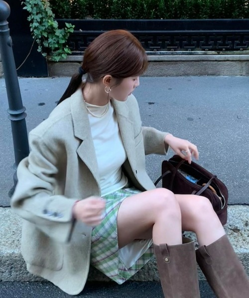 gossip！ロサンゼルス（ゴシップロサンゼルス）の「【Y2Kガーリー】レトロ配色チェックAラインスカート（ミディアム丈）（スカート・レディース・チェック・L/M/S）」の3枚目の写真