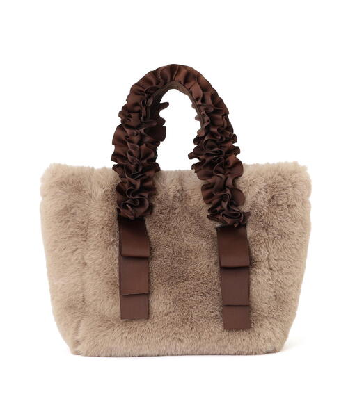 EDIT COLOGNE（エディットコロン）の「フリルハンドルフェイクファートートバッグ（トートバッグ・レディース・グレー/ブラウン/ベージュ・ﾌﾘ-）」の8枚目の写真