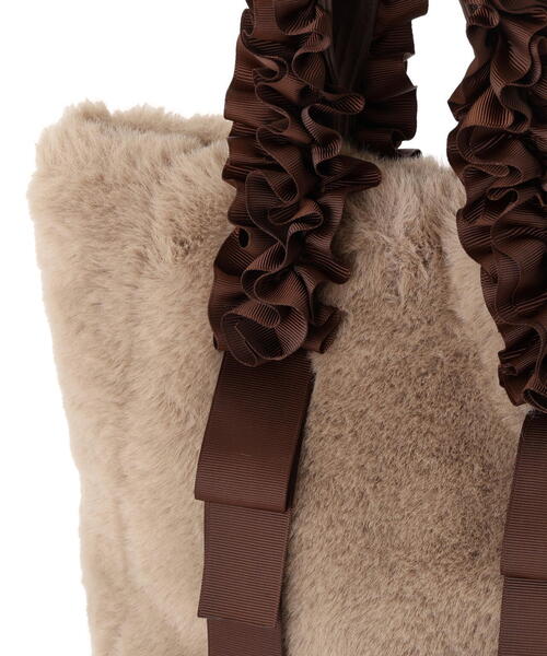 EDIT COLOGNE（エディットコロン）の「フリルハンドルフェイクファートートバッグ（トートバッグ・レディース・グレー/ブラウン/ベージュ・ﾌﾘ-）」の10枚目の写真