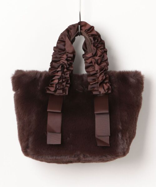 EDIT COLOGNE（エディットコロン）の「フリルハンドルフェイクファートートバッグ（トートバッグ・レディース・グレー/ブラウン/ベージュ・ﾌﾘ-）」の5枚目の写真