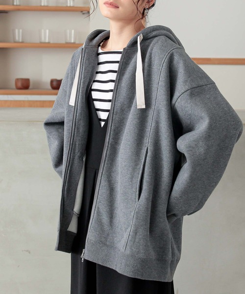 n'OrLABEL(ノアールレーベル)の「『裏起毛ダブルジップパーカー』(パーカー・レディース・ブラック/パープル/グリーン/ボルドー/チャコールグレー・FREE)」の2枚目の写真