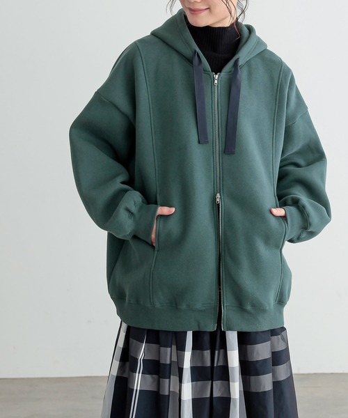 n'OrLABEL(ノアールレーベル)の「『裏起毛ダブルジップパーカー』(パーカー・レディース・ブラック/パープル/グリーン/ボルドー/チャコールグレー・FREE)」の3枚目の写真