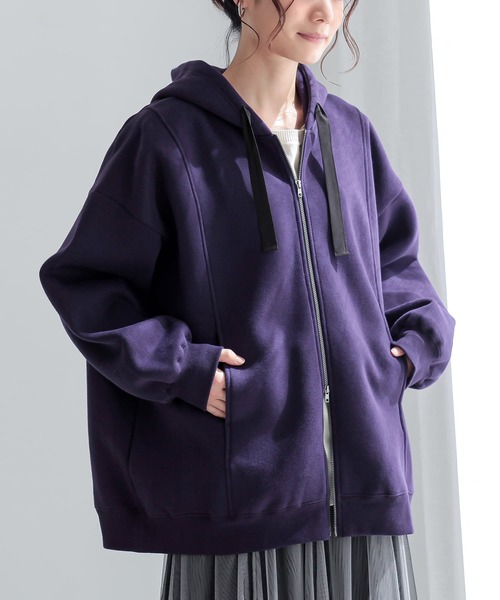 n'OrLABEL(ノアールレーベル)の「『裏起毛ダブルジップパーカー』(パーカー・レディース・ブラック/パープル/グリーン/ボルドー/チャコールグレー・FREE)」の13枚目の写真