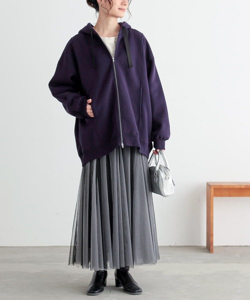 n'OrLABEL(ノアールレーベル)の「『裏起毛ダブルジップパーカー』(パーカー・レディース・ブラック/パープル/グリーン/ボルドー/チャコールグレー・FREE)」の15枚目の写真