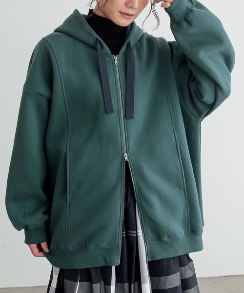 n'OrLABEL(ノアールレーベル)の「『裏起毛ダブルジップパーカー』(パーカー・レディース・ブラック/パープル/グリーン/ボルドー/チャコールグレー・FREE)」の17枚目の写真