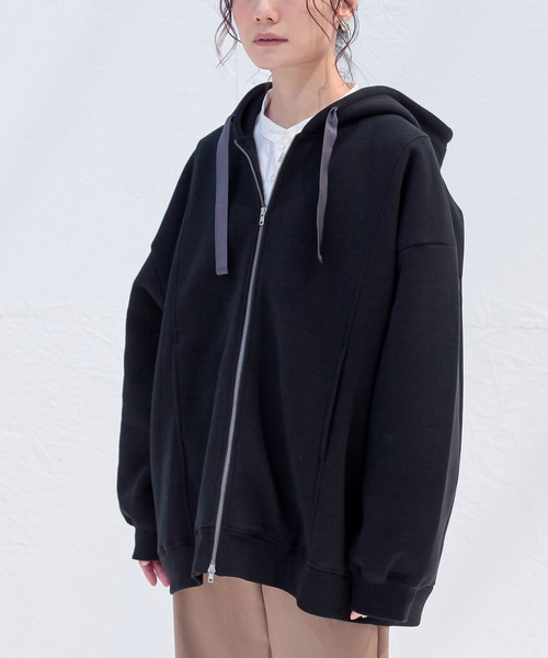 n'OrLABEL(ノアールレーベル)の「『裏起毛ダブルジップパーカー』(パーカー・レディース・ブラック/パープル/グリーン/ボルドー/チャコールグレー・FREE)」の6枚目の写真