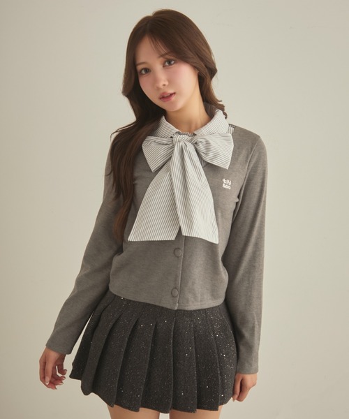 TITTY&CO.（ティティーアンドコー）の「レイヤードリボントップス（ニット/セーター・レディース・ネイビー/グレー・FREE）」の8枚目の写真