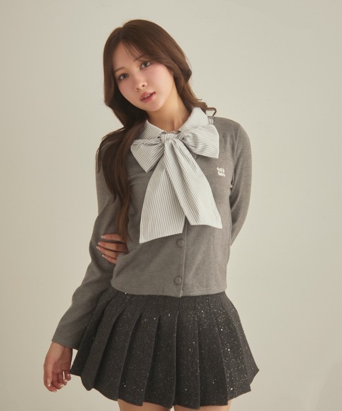 TITTY&CO.（ティティーアンドコー）の「レイヤードリボントップス（ニット/セーター・レディース・ネイビー/グレー・FREE）」の9枚目の写真