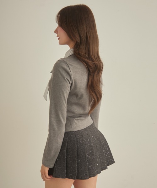 TITTY&CO.（ティティーアンドコー）の「レイヤードリボントップス（ニット/セーター・レディース・ネイビー/グレー・FREE）」の10枚目の写真