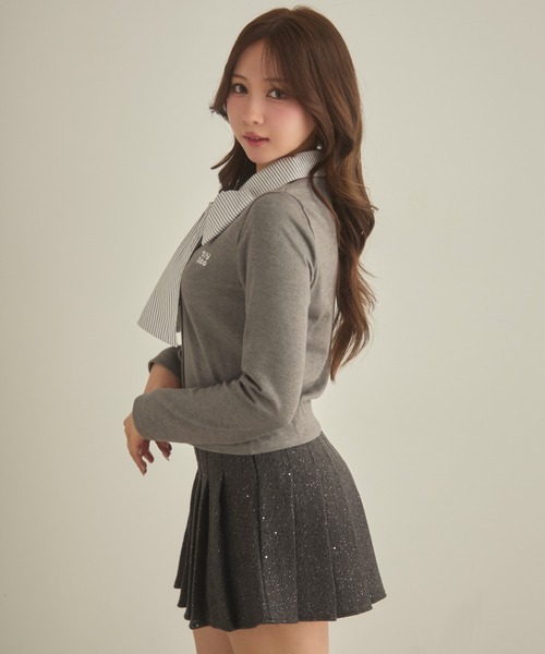 TITTY&CO.（ティティーアンドコー）の「レイヤードリボントップス（ニット/セーター・レディース・ネイビー/グレー・FREE）」の7枚目の写真