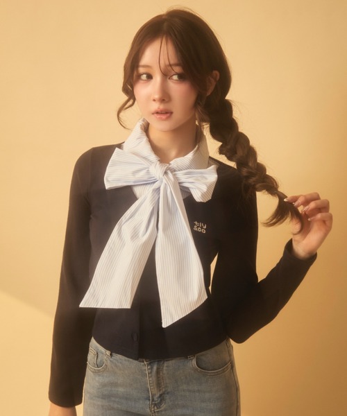 TITTY&CO.（ティティーアンドコー）の「レイヤードリボントップス（ニット/セーター・レディース・ネイビー/グレー・FREE）」の12枚目の写真