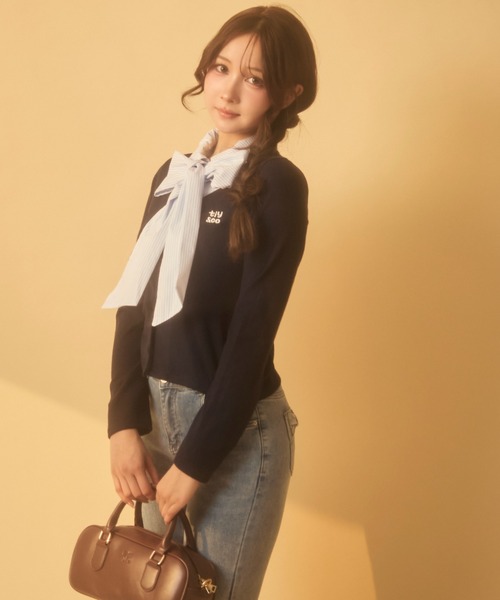 TITTY&CO.（ティティーアンドコー）の「レイヤードリボントップス（ニット/セーター・レディース・ネイビー/グレー・FREE）」の18枚目の写真