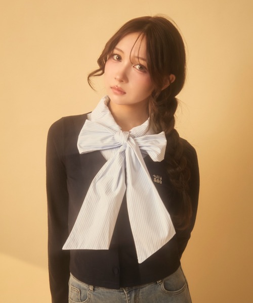 TITTY&CO.（ティティーアンドコー）の「レイヤードリボントップス（ニット/セーター・レディース・ネイビー/グレー・FREE）」の13枚目の写真