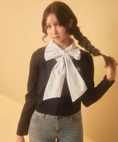 TITTY&CO.（ティティーアンドコー）の「レイヤードリボントップス（ニット/セーター・レディース・ネイビー/グレー・FREE）」の14枚目の写真