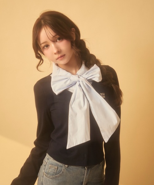 TITTY&CO.（ティティーアンドコー）の「レイヤードリボントップス（ニット/セーター・レディース・ネイビー/グレー・FREE）」の15枚目の写真