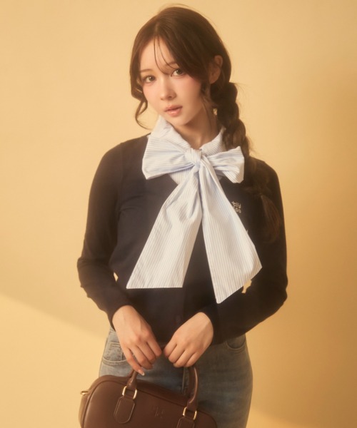 TITTY&CO.（ティティーアンドコー）の「レイヤードリボントップス（ニット/セーター・レディース・ネイビー/グレー・FREE）」の16枚目の写真