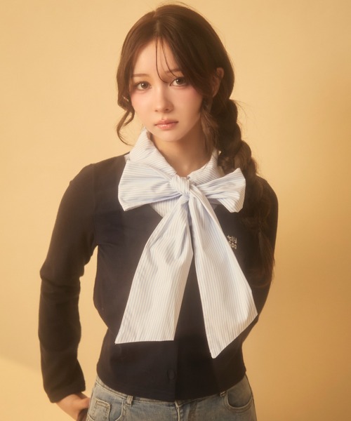 TITTY&CO.（ティティーアンドコー）の「レイヤードリボントップス（ニット/セーター・レディース・ネイビー/グレー・FREE）」の11枚目の写真