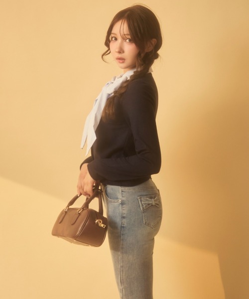 TITTY&CO.（ティティーアンドコー）の「レイヤードリボントップス（ニット/セーター・レディース・ネイビー/グレー・FREE）」の20枚目の写真