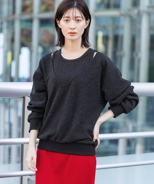 LAKOLE（ラコレ）の「レイヤードニットソー長袖 / 598891（ニット/セーター・レディース・グレー/ブラック/ベージュ・FREE）」の2枚目の写真