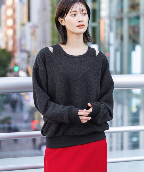 LAKOLE（ラコレ）の「レイヤードニットソー長袖 / 598891（ニット/セーター・レディース・グレー/ブラック/ベージュ・FREE）」の7枚目の写真