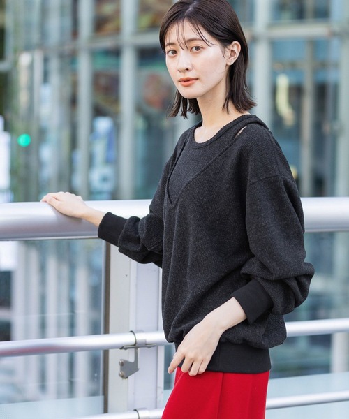 LAKOLE（ラコレ）の「レイヤードニットソー長袖 / 598891（ニット/セーター・レディース・グレー/ブラック/ベージュ・FREE）」の8枚目の写真