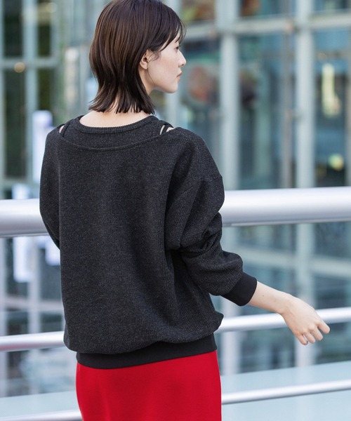 LAKOLE（ラコレ）の「レイヤードニットソー長袖 / 598891（ニット/セーター・レディース・グレー/ブラック/ベージュ・FREE）」の9枚目の写真