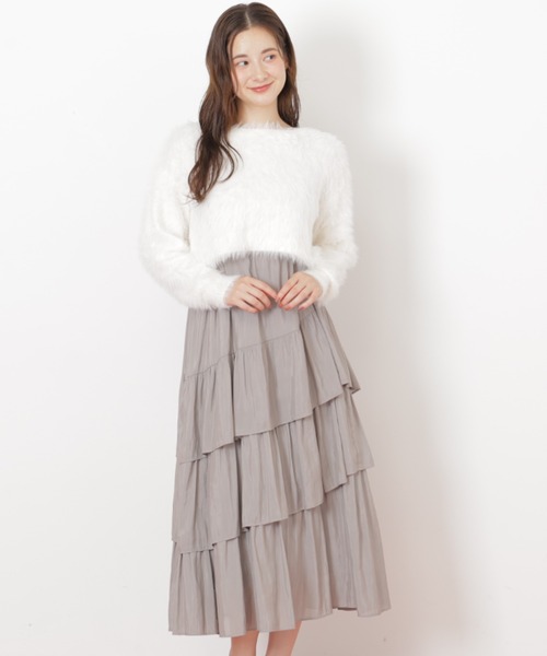 【新品】リボン×キャミフェザーニットセット ファー付きティアードミニスカート ◇キャミワンピースフェザーニットセット（ワンピース）｜JILL by JILL