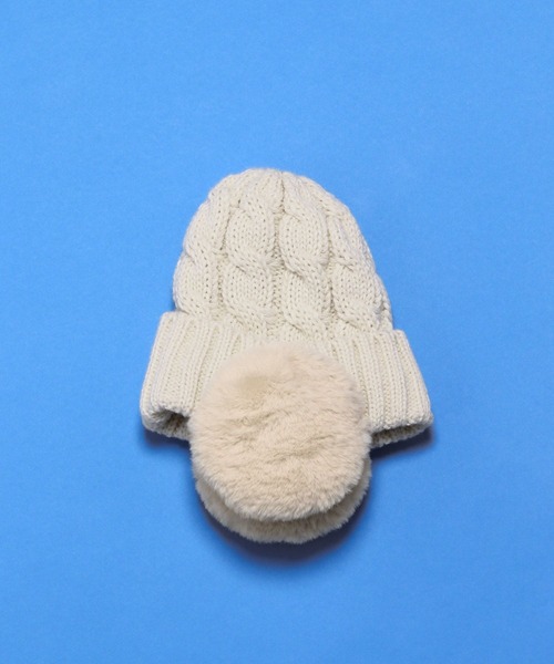 BAYFLOW（ベイフロー）の「[裏ボアであったか♪]ケーブルファーニット帽(KIDS)（ニットキャップ/ビーニー・キッズ・アイボリー/チャコール・FREE）」の3枚目の写真