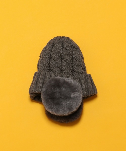 BAYFLOW（ベイフロー）の「[裏ボアであったか♪]ケーブルファーニット帽(KIDS)（ニットキャップ/ビーニー・キッズ・アイボリー/チャコール・FREE）」の4枚目の写真