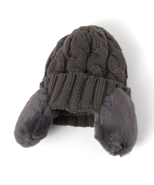 BAYFLOW（ベイフロー）の「[裏ボアであったか♪]ケーブルファーニット帽(KIDS)（ニットキャップ/ビーニー・キッズ・アイボリー/チャコール・FREE）」の5枚目の写真