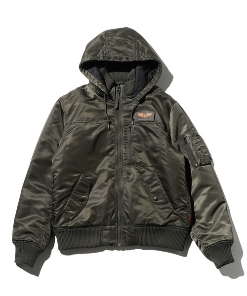 Valley Apparel(バレーアパレル)の「フーデッドリブフライトナイロンジャケット/フライトジャケット(ミリタリージャケット・メンズ・ネイビー/ダークグレー/シルバー/ブラック/グレー系その他・SMALL/MEDIUM/LARGE/X-LARGE)」の3枚目の写真