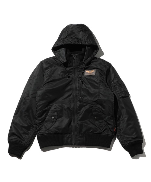 Valley Apparel(バレーアパレル)の「フーデッドリブフライトナイロンジャケット/フライトジャケット(ミリタリージャケット・メンズ・ネイビー/ダークグレー/シルバー/ブラック/グレー系その他・SMALL/MEDIUM/LARGE/X-LARGE)」の2枚目の写真