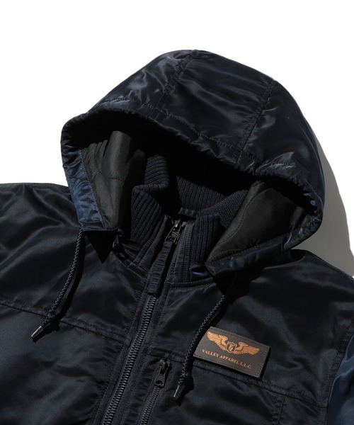 Valley Apparel(バレーアパレル)の「フーデッドリブフライトナイロンジャケット/フライトジャケット(ミリタリージャケット・メンズ・ネイビー/ダークグレー/シルバー/ブラック/グレー系その他・SMALL/MEDIUM/LARGE/X-LARGE)」の20枚目の写真