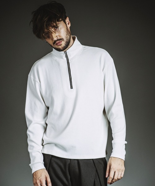 NO ID.(ノーアイディ)の「【NO ID.】Rib Half-Zip Big Pullover / テレコ ハーフ ジップ ビッグ プルオーバー(Tシャツ/カットソー・メンズ・ホワイト/グレー/ブラック・1/2)」の5枚目の写真