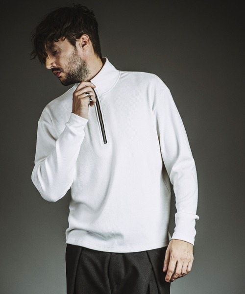 NO ID.(ノーアイディ)の「【NO ID.】Rib Half-Zip Big Pullover / テレコ ハーフ ジップ ビッグ プルオーバー(Tシャツ/カットソー・メンズ・ホワイト/グレー/ブラック・1/2)」の6枚目の写真