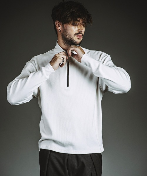 NO ID.(ノーアイディ)の「【NO ID.】Rib Half-Zip Big Pullover / テレコ ハーフ ジップ ビッグ プルオーバー(Tシャツ/カットソー・メンズ・ホワイト/グレー/ブラック・1/2)」の7枚目の写真