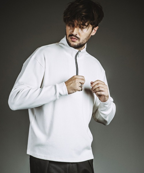 NO ID.(ノーアイディ)の「【NO ID.】Rib Half-Zip Big Pullover / テレコ ハーフ ジップ ビッグ プルオーバー(Tシャツ/カットソー・メンズ・ホワイト/グレー/ブラック・1/2)」の8枚目の写真