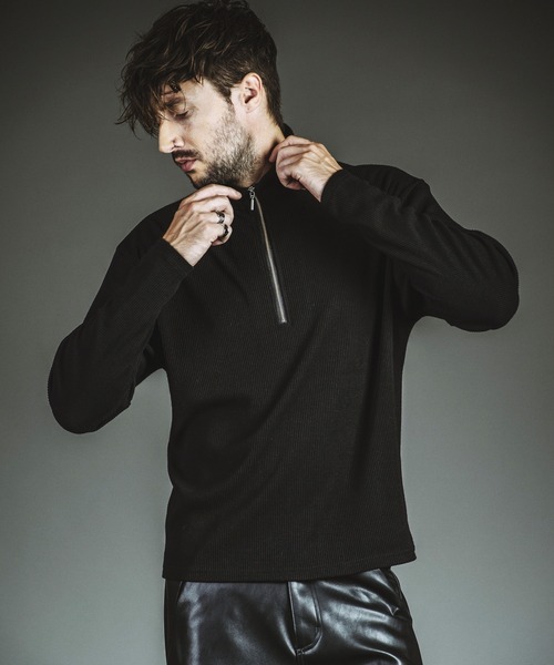 NO ID.(ノーアイディ)の「【NO ID.】Rib Half-Zip Big Pullover / テレコ ハーフ ジップ ビッグ プルオーバー(Tシャツ/カットソー・メンズ・ホワイト/グレー/ブラック・1/2)」の16枚目の写真