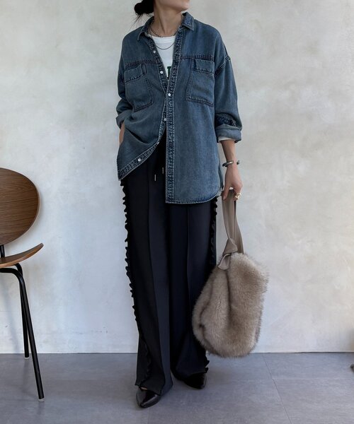 DouDou(ドゥドゥ)の「【WEB限定】カットジョーゼットサイドフリルパンツ(その他パンツ・レディース・ブラック/チャコールグレー/グレイッシュベージュ・FREE)」の18枚目の写真