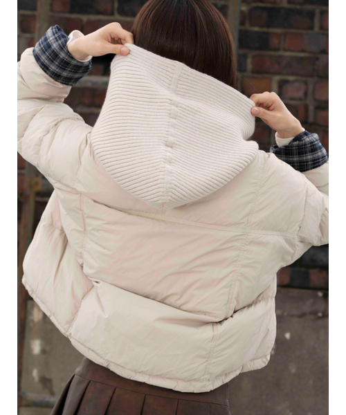 セール】チェック配色バラクラバパディングジャケット [ライトベージュ