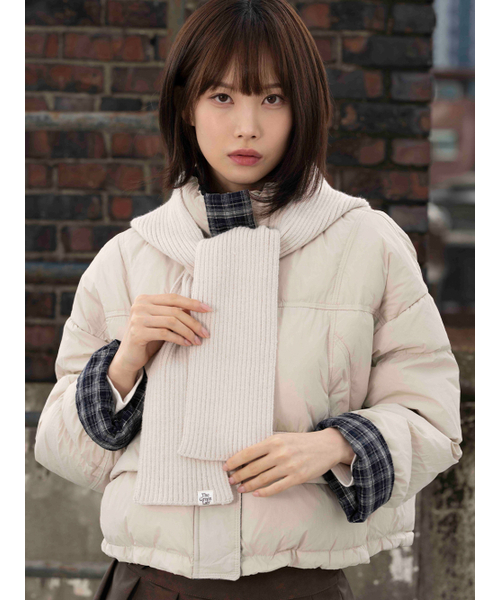 セール】チェック配色バラクラバパディングジャケット [ライトベージュ