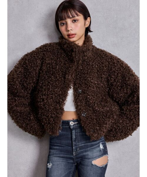 GYDA(ジェイダ)の「プードルフェイクファーコート(ブルゾン・レディース・アイボリー/ブラウン・FREE)」の3枚目の写真