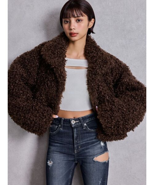 GYDA(ジェイダ)の「プードルフェイクファーコート(ブルゾン・レディース・アイボリー/ブラウン・FREE)」の4枚目の写真