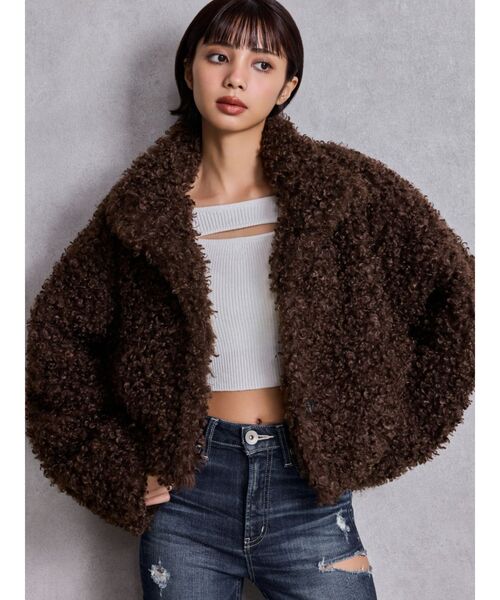 GYDA(ジェイダ)の「プードルフェイクファーコート(ブルゾン・レディース・アイボリー/ブラウン・FREE)」の5枚目の写真