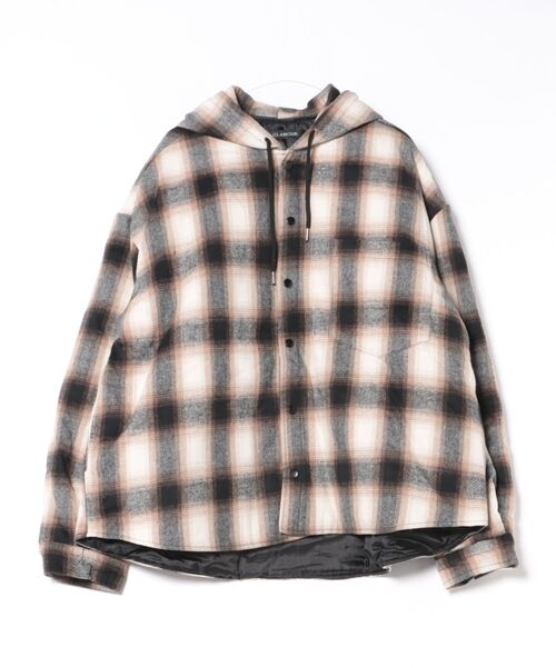 a.p.o.v.（エーピーオービー）の「a.p.o.v. オンブレチェックネルスーパーオーバーサイズフードパフジャケット（ダウンジャケット/コート・メンズ・ブラック/ベージュ・ONESIZE）」の5枚目の写真
