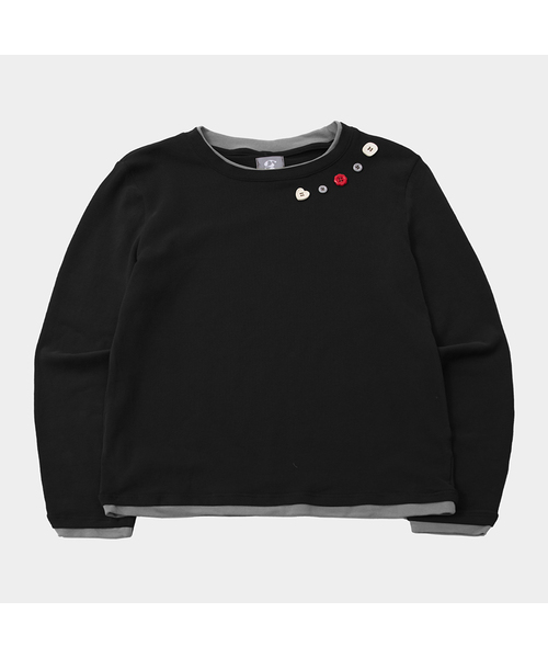 SOME PLACE(サムプレイス)の「ソフトカラー スナップ 配色 レイヤード スリムフィット スリーブレス Tシャツ_2COLOR(Tシャツ/カットソー・レディース・ブラック/チャコール・FREE)」の1枚目の写真