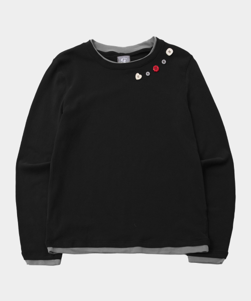 SOME PLACE(サムプレイス)の「ソフトカラー スナップ 配色 レイヤード スリムフィット スリーブレス Tシャツ_2COLOR(Tシャツ/カットソー・レディース・ブラック/チャコール・FREE)」の3枚目の写真
