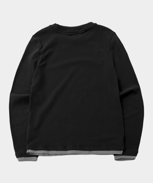 SOME PLACE(サムプレイス)の「ソフトカラー スナップ 配色 レイヤード スリムフィット スリーブレス Tシャツ_2COLOR(Tシャツ/カットソー・レディース・ブラック/チャコール・FREE)」の4枚目の写真