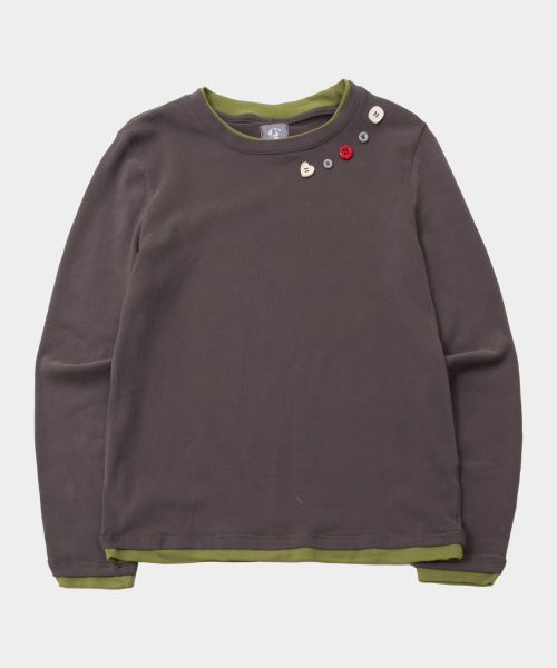 SOME PLACE(サムプレイス)の「ソフトカラー スナップ 配色 レイヤード スリムフィット スリーブレス Tシャツ_2COLOR(Tシャツ/カットソー・レディース・ブラック/チャコール・FREE)」の5枚目の写真