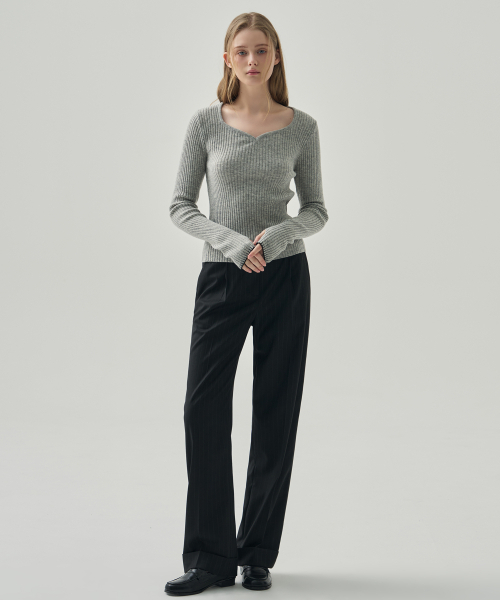 DRAWFIT WOMEN（ドローフィットウーマン）の「ハートネックリブスリムニットトップ [ブラウン]（ニット/セーター・レディース・その他・SMALL/MEDIUM）」の3枚目の写真